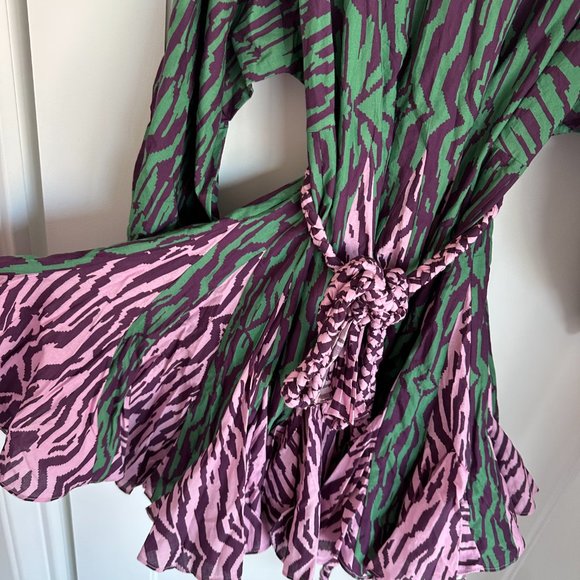 COPY - RHODE Ella Mini Dress SZ XS Abstract Zebra Print Braided Belt Long Sleev… - Picture 7 of 10